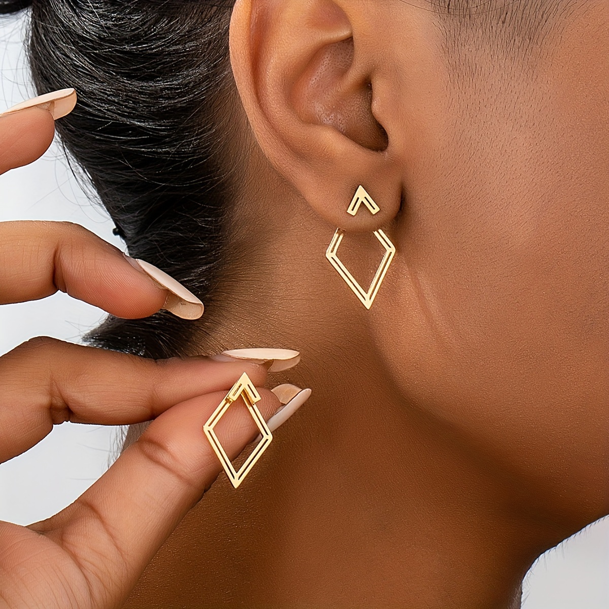 Geometric Rhombus Earrings & Hanging Posterior Earrings