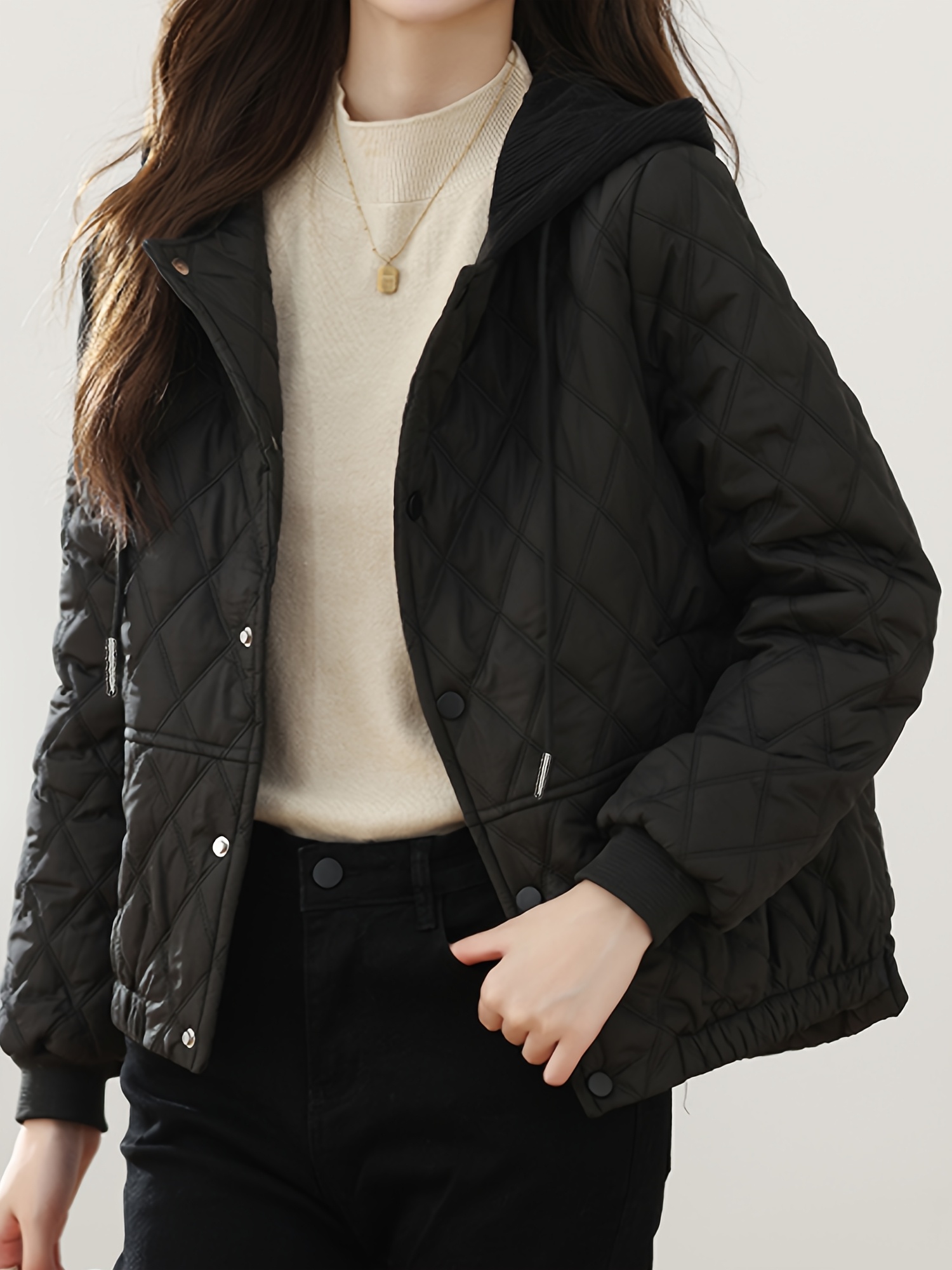 womens lightweight winter jacket loose fit hooded coat side Temu