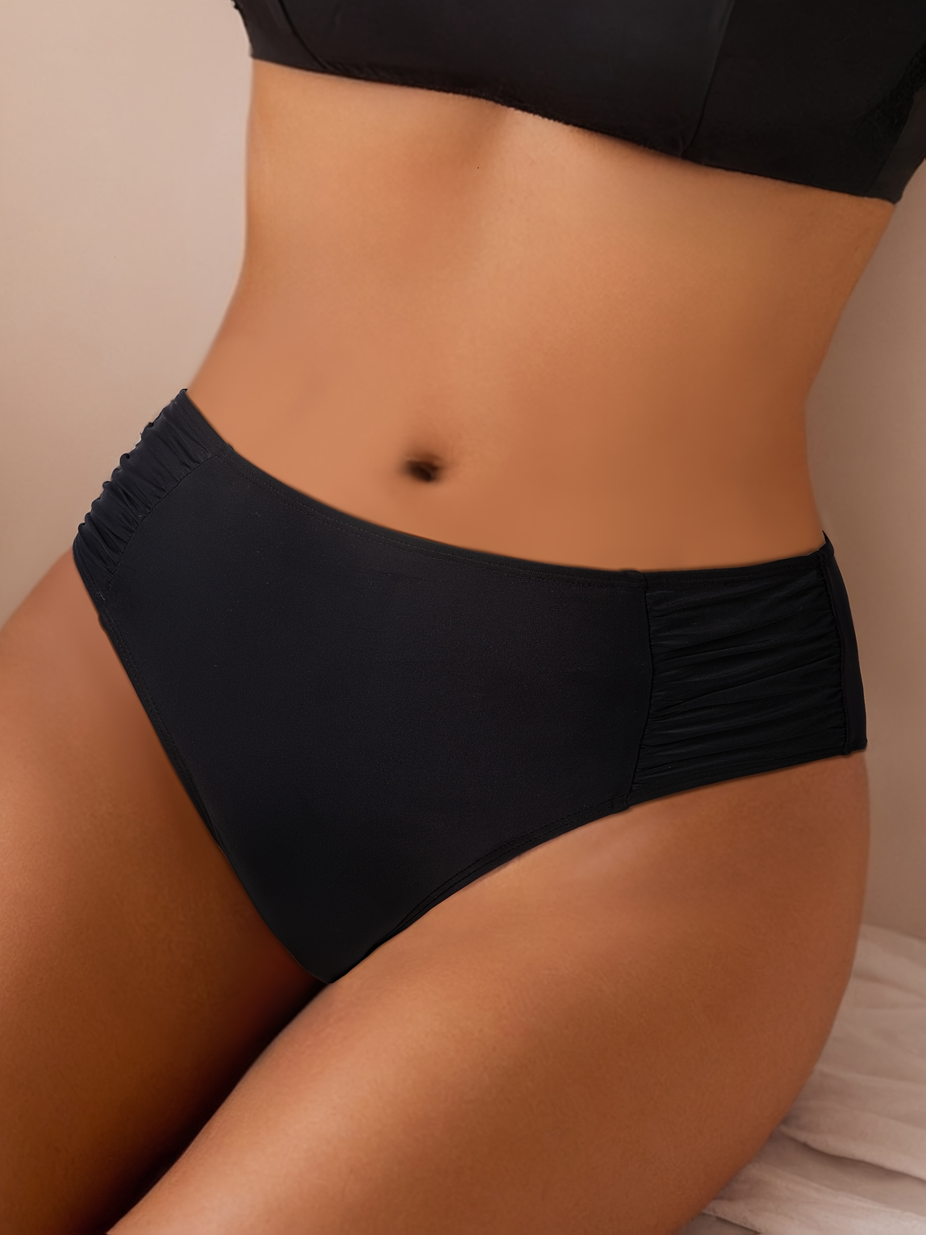 25SS Midsummer Trend Summer Beach Women's Pleated Solid Color Bikini Bottoms