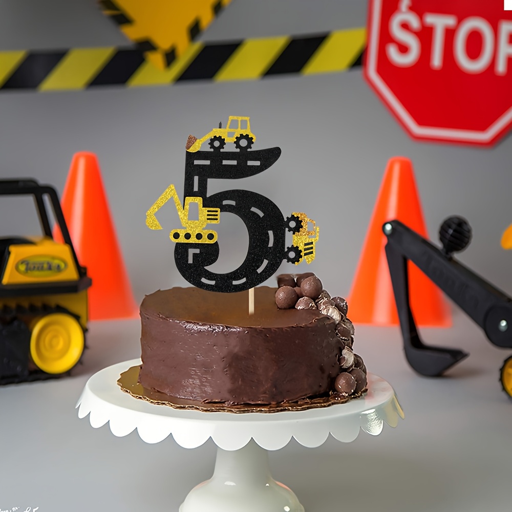 Een verjaardagstaartdecoratie met een bouwvoertuig voor een 1-jarige,  geschikt voor verjaardagstaarten voor jongens met een thema rond gravers,  ..., image size:1000x1000