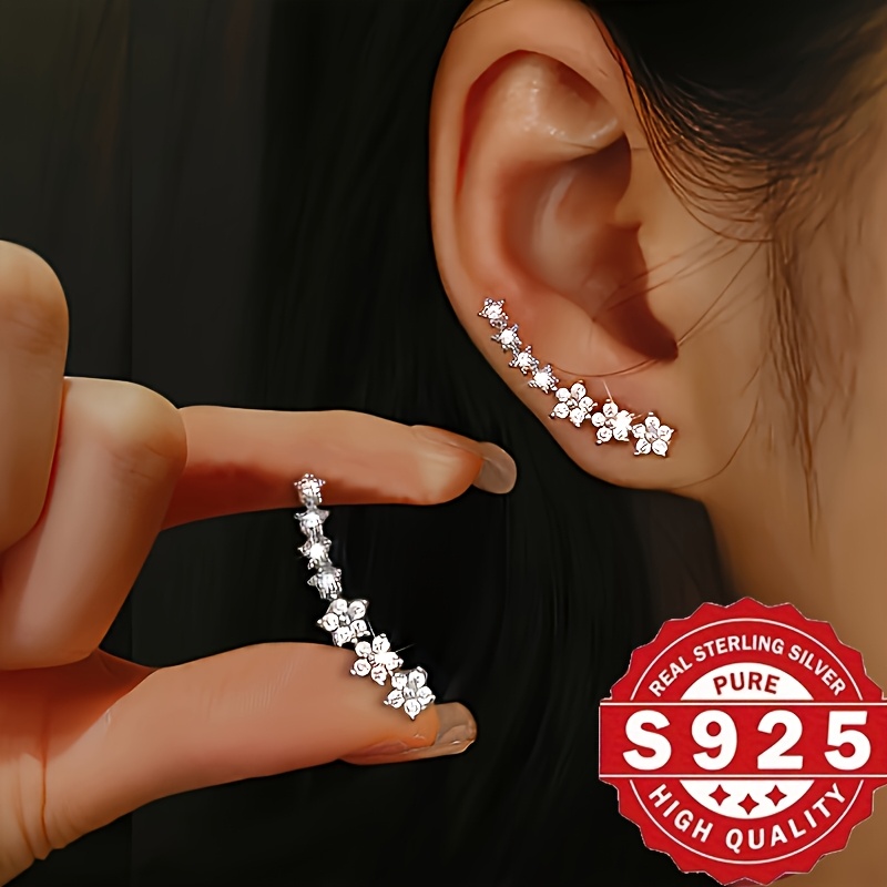 TEMU 1 Pair Of Elegant S925 Sterling Earrings For Women, Hypoallergenic, Perfect For Daily Wear, Commuting, And - French Retro Style, Ideal Gift,