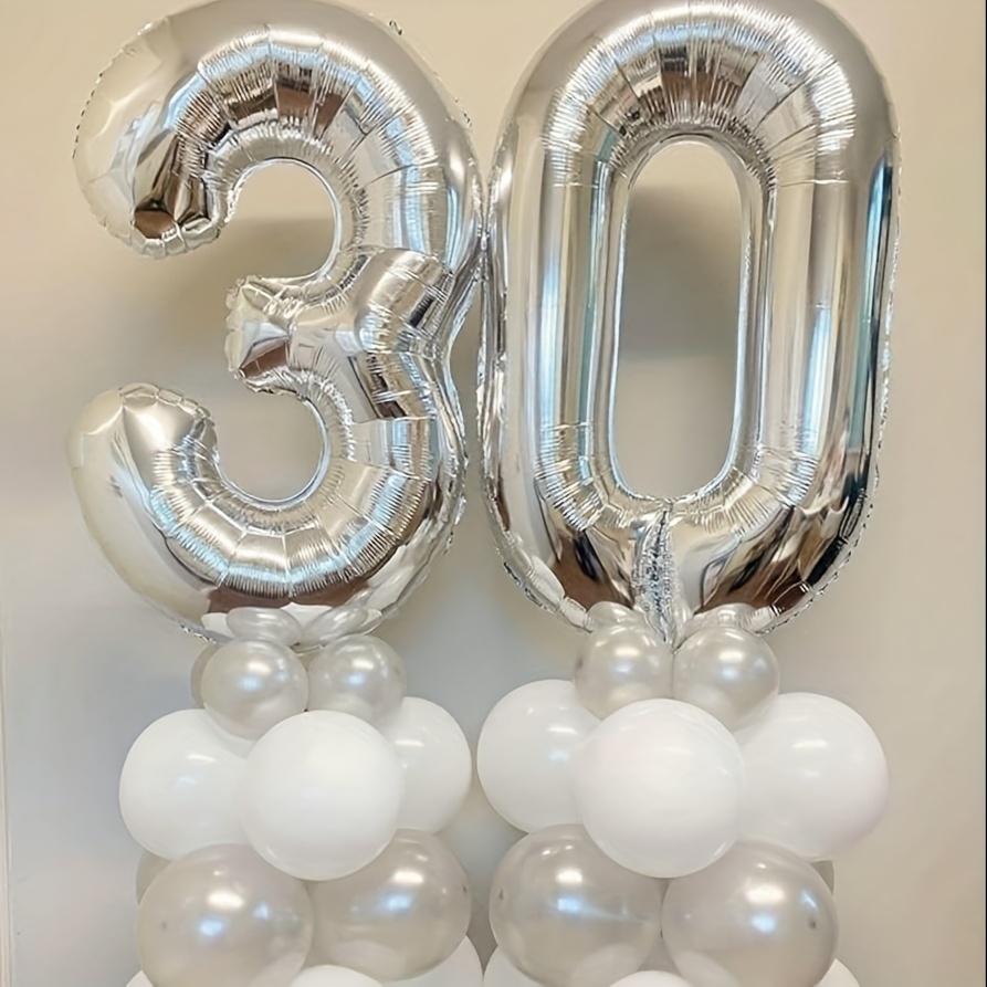 Image of 2 32-inch Balloons - '30' - Perfect For 30th Birthdays, Anniversaries, And Party Decorations, | Modern | Durable Plastic Balloons, Birthday Party Decor