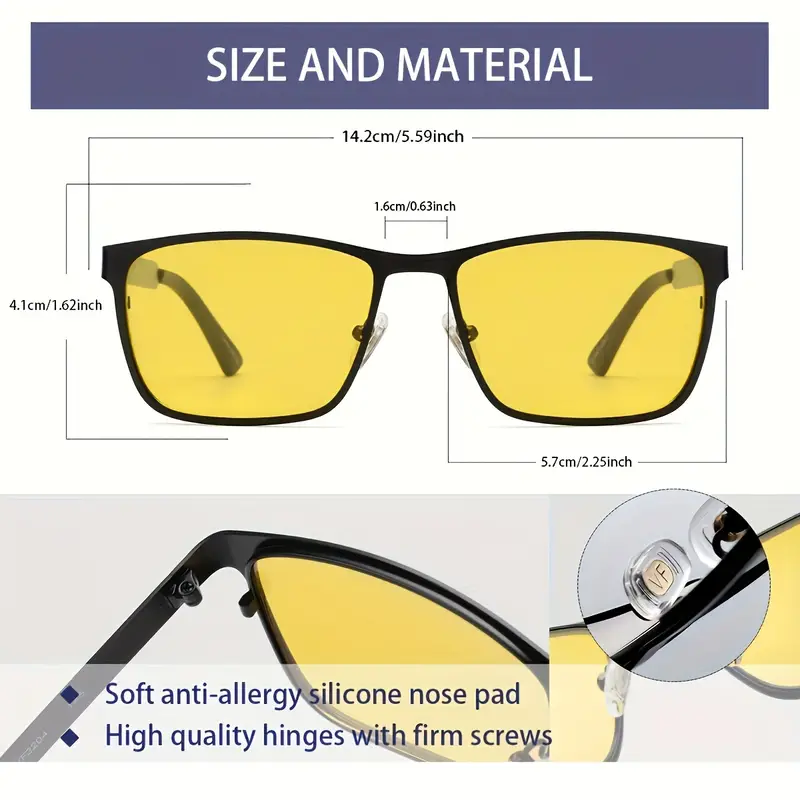 Ouwen Retro Rectangle Polarized Aviator Sunglasses Men Metal Night Vision  Driving Glasses, Check Today's Deals