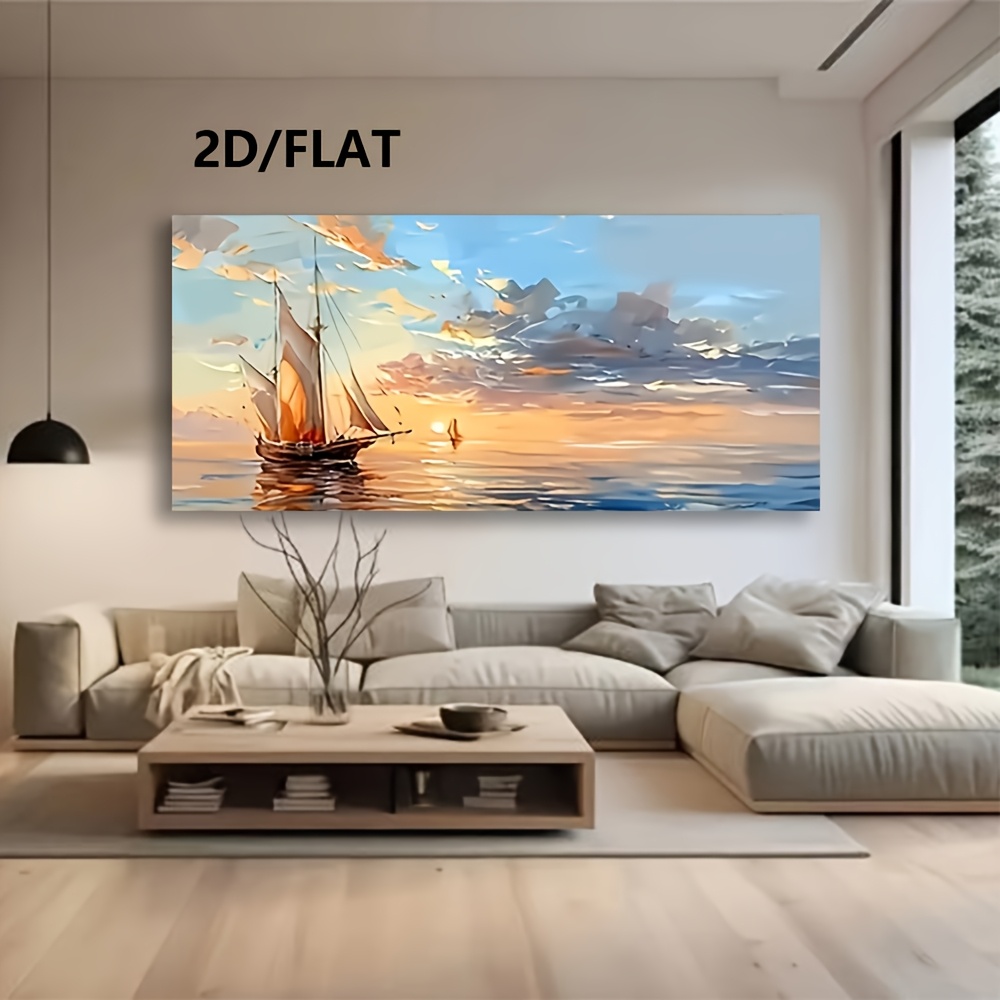 TEMU 2d/flat A 100% Hand-painted Pure Oil Painting Art, For Voyage, Modern Hand-painted Oil Painting, Living Room Sofa Background Hanging Sailboat