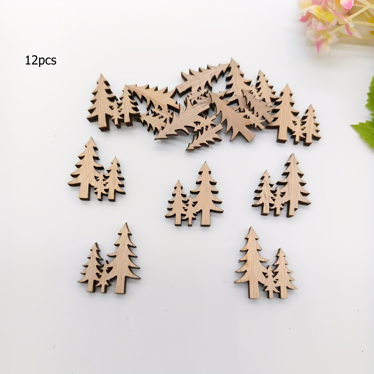 Image of 12pcs Small Statue Ornaments, Wooden Christmas Tree Ornaments, , Suitable For Christmas Home Decoration