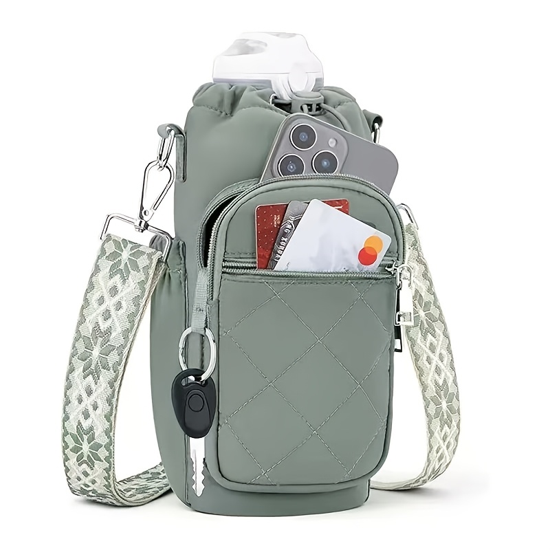 TEMU Crossbody Lightweight Insulated Water Bottle Bag For Women Water Bottle Carrier With Phone Pocket To 40oz Hands Free For Walking Travel Outdoor Antique Green