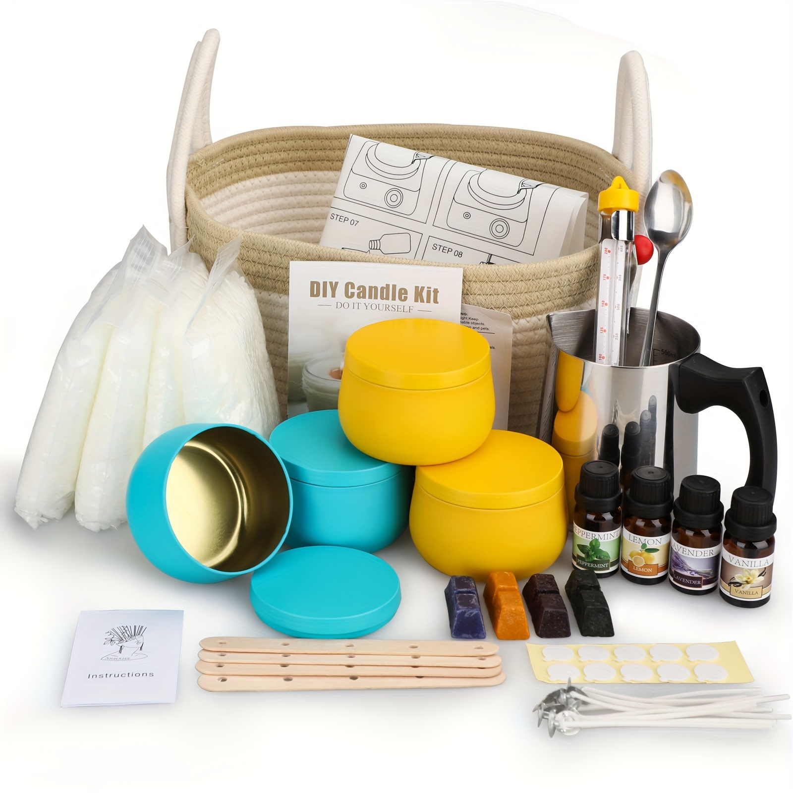 

Candle Making Kit, Beeswax Candle Making Supplies For Beginners With Woven Basket, Beeswax, Melting Pot, Wicks, Candle Tins, Essential Oil, Mixing Spoon, Dyes, Thermometer