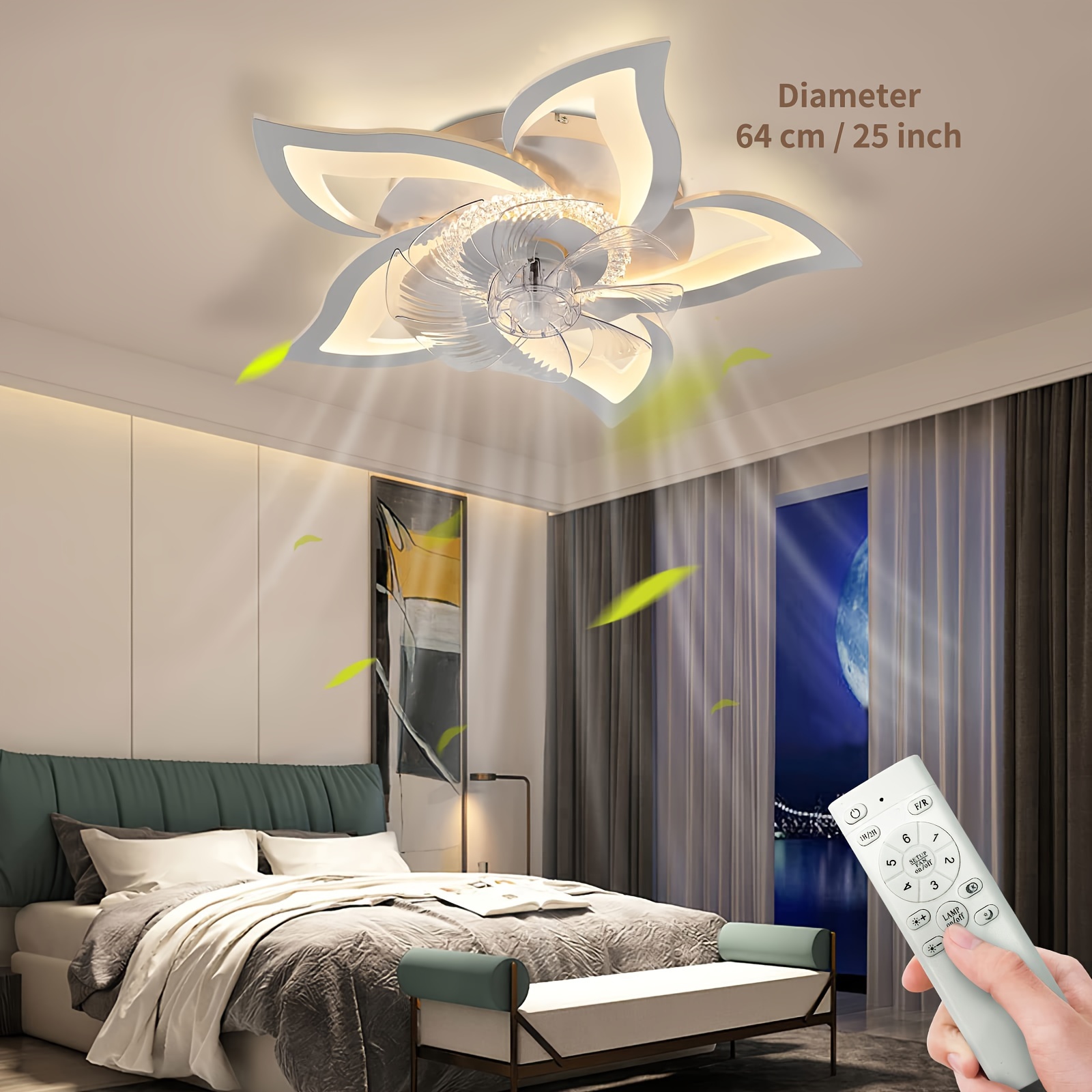 

Ventilateur de Plafond Moderne Élégant avec Lumière LED Intelligente - 6 Vitesses, Dimmable, Télécommande, 3 de Couleur, Design Floral, pour Salon, Chambre, Cuisine, Installation Semi-Encastrée