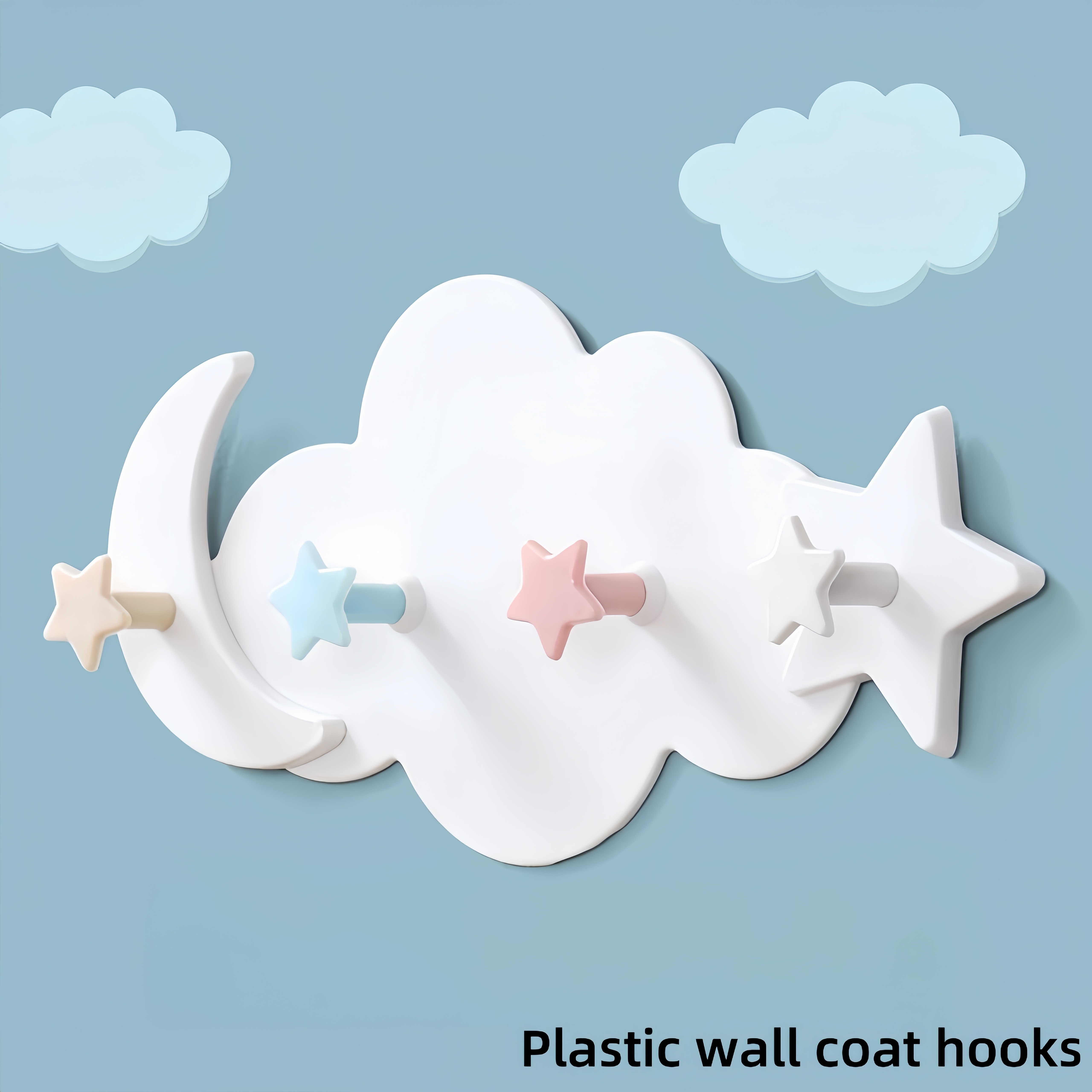 

1pc Fashion Style Cloud-shaped Plastic Hooks With Stars, No-drill Wall-mounted For Bathroom And Door