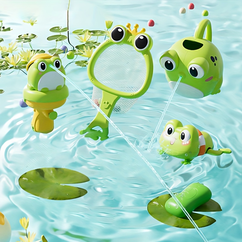 7pcs Frog Bath Toy Set with Water Gun & Massage Brush