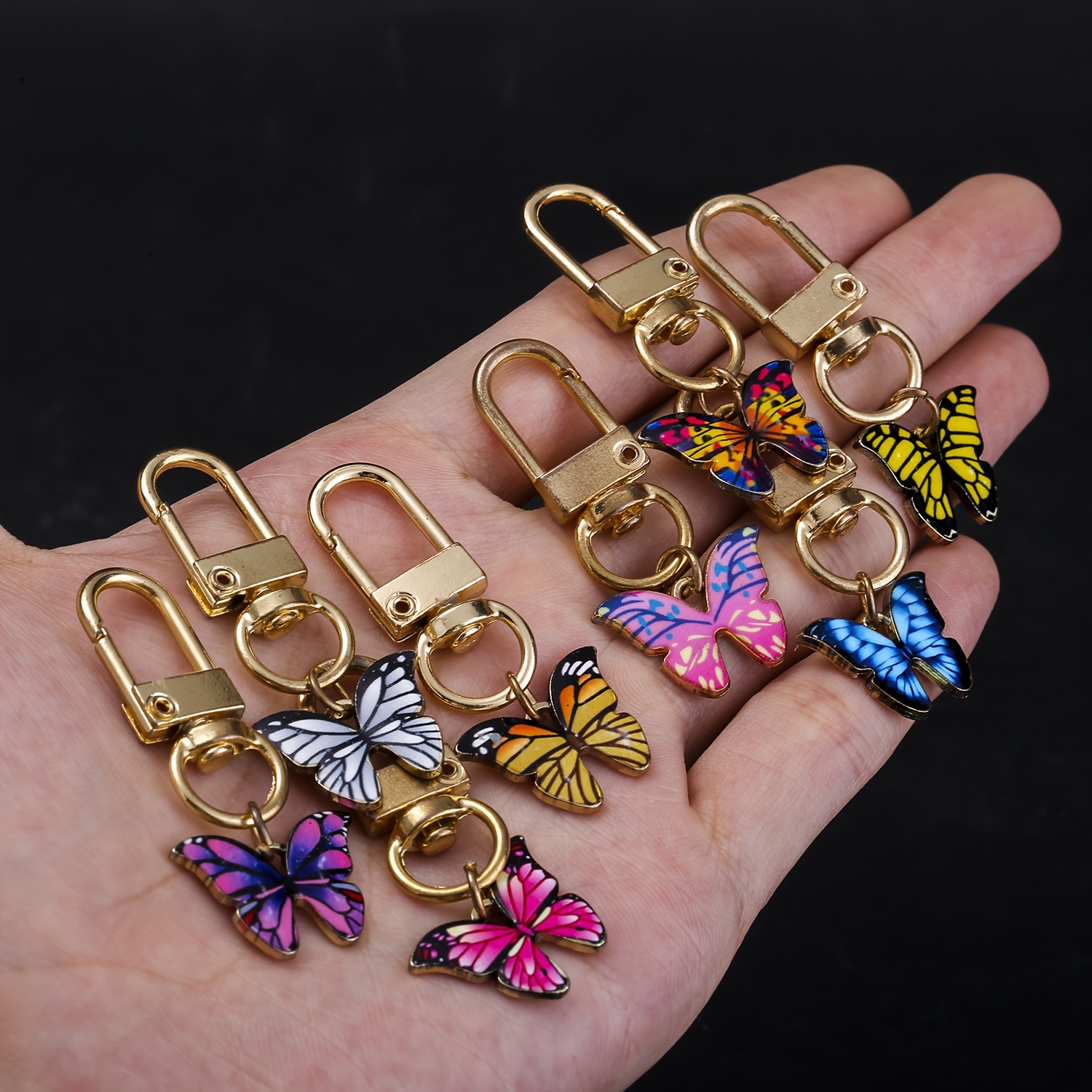 8pcs Colorful Exquisite Enamel Pattern Keychain, Alloy Animal Key Ring, For Car Keys, Backpacks, Wallets