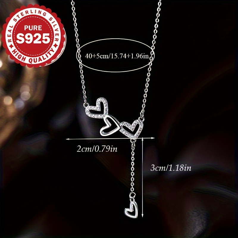 925 Silver Women's Necklace with Heart Shaped Tassels
