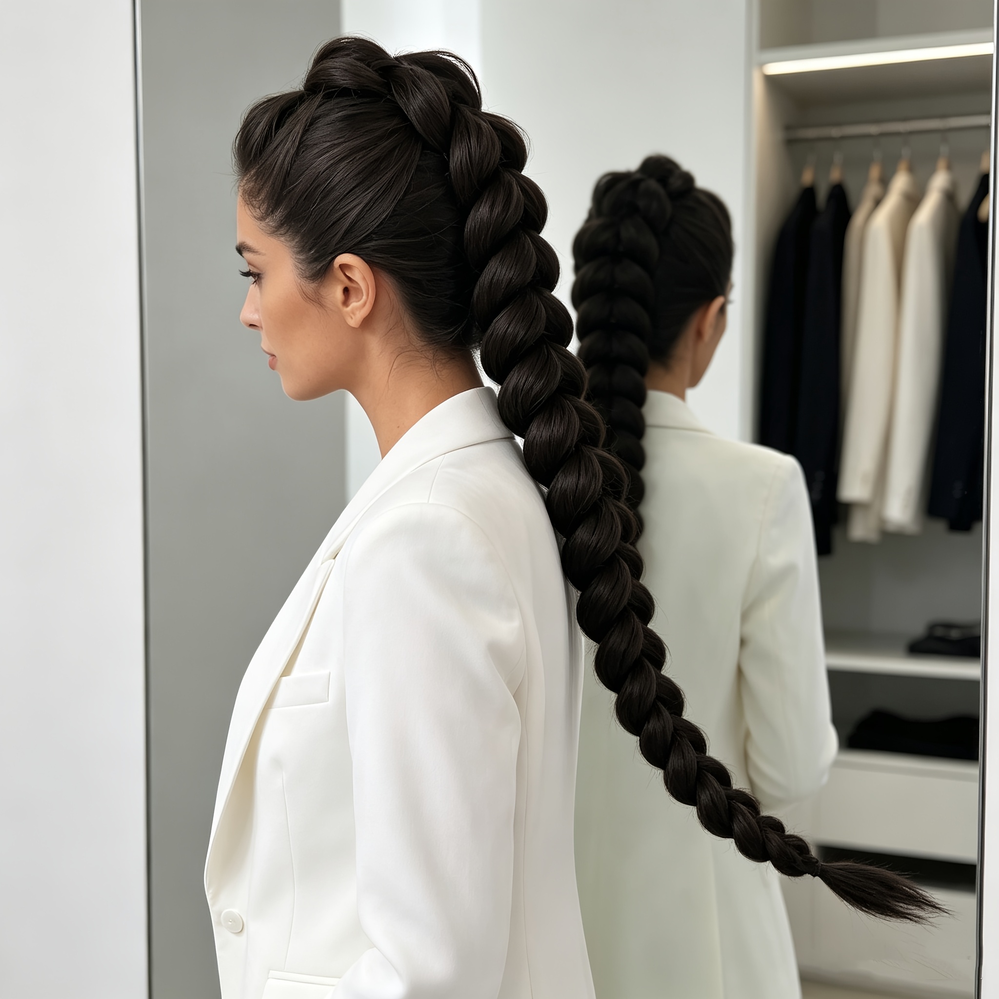 Braided Ponytail Extension With Hair Tie, Black Brownsoft Synthetic Fiber, Pre-braided Design, Elastic Hair Tie, For Daily Wear, Cosplay, Parties And Festivals