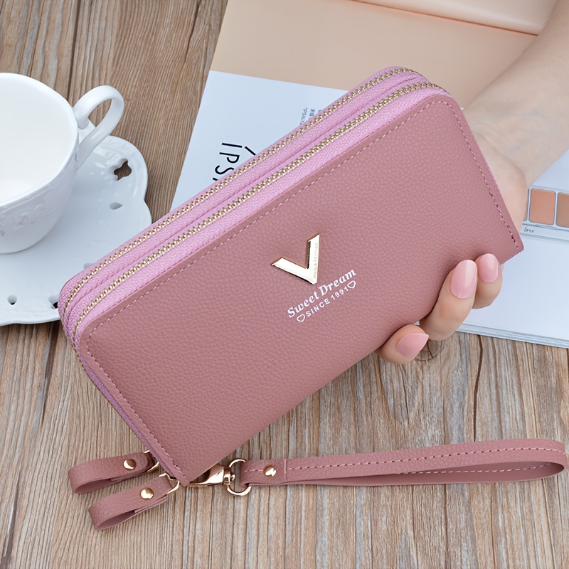 TEMU Women's Fashionable Coin Purse, Dual Zipper Wallet With Multi Card Slots, Large Capacity, , Paint, Positioning Printing