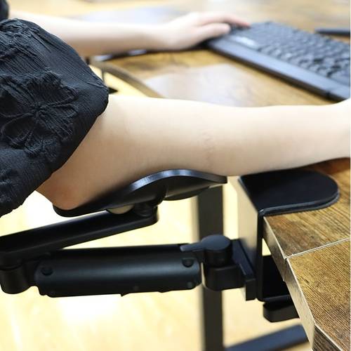 adjustable and extendable ergonomic support for desk armrests featuring a rotating elbow holder made of alloy material