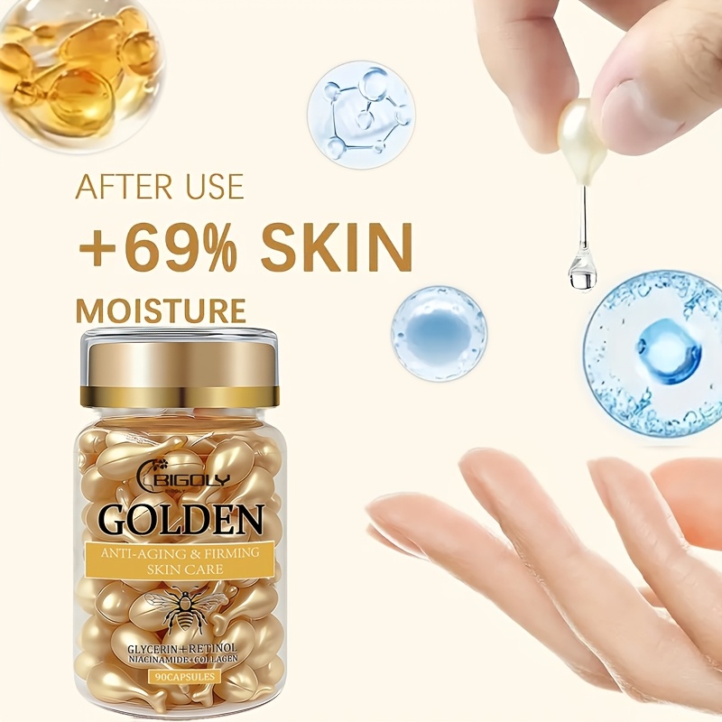 90 Capsule de Colagen, Esență Hidratantă și Hidratantă Bogată în Acid Hialuronic și Retinol, Pentru Piele, Potrivită pentru Toate Tipurile de Piele, Hidratare Profundă și Hidratantă, Ser Facial Fermitate, Potrivită pentru Călătorii și Utilizare Zilnică, Îngrijire a Pielii