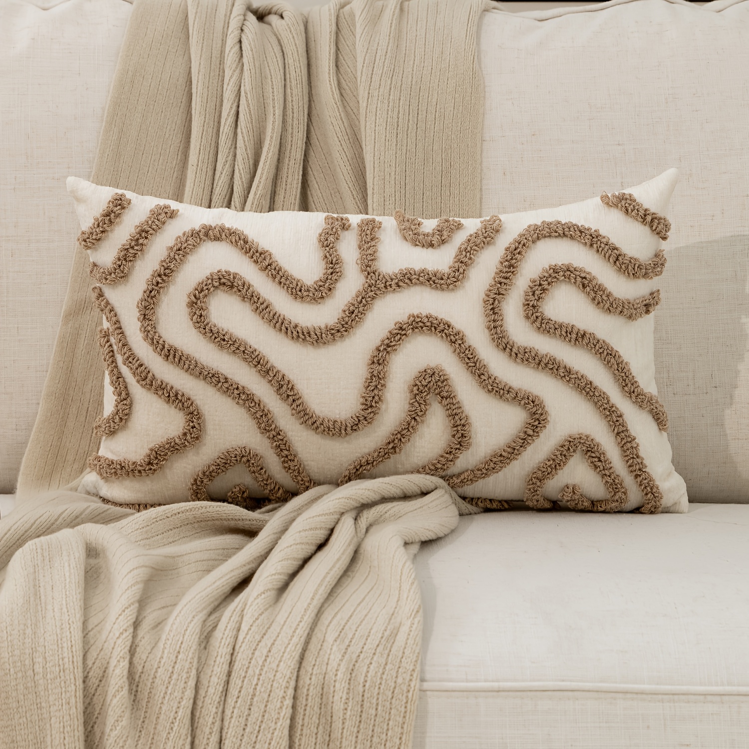 TEMU 1pc, Chenille Pillowcase, Bohemia Marble Stripe Pillow Cover, Single Side Embroidery, Spring And Summer Pillowcases, Suitable For Sofa, Living