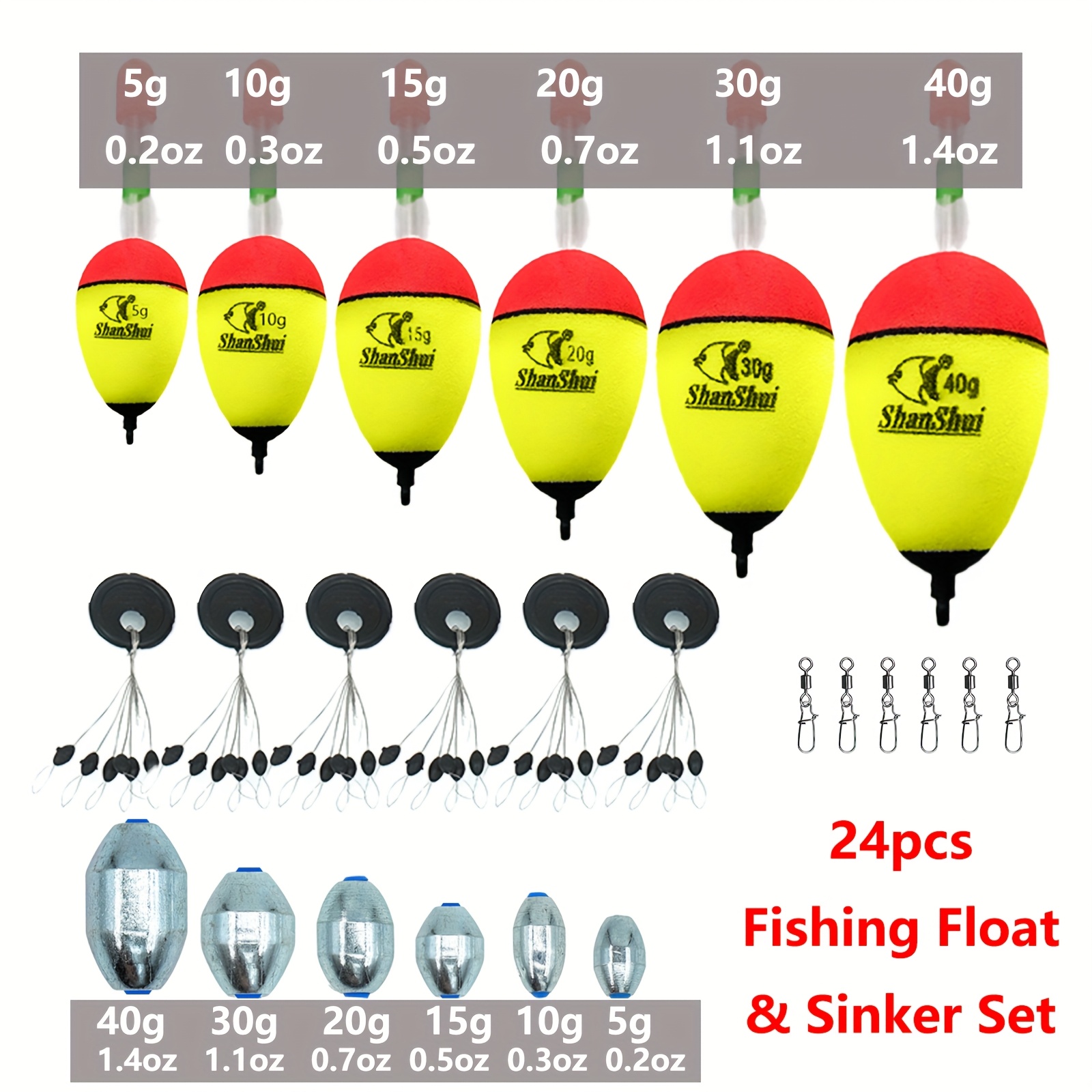 TEMU Set da pesca con galleggianti e , 24 pezzi, con (5G-40G), accessori completi inclusi: fermi per filo da pesca e , per in diverse di pesca, per