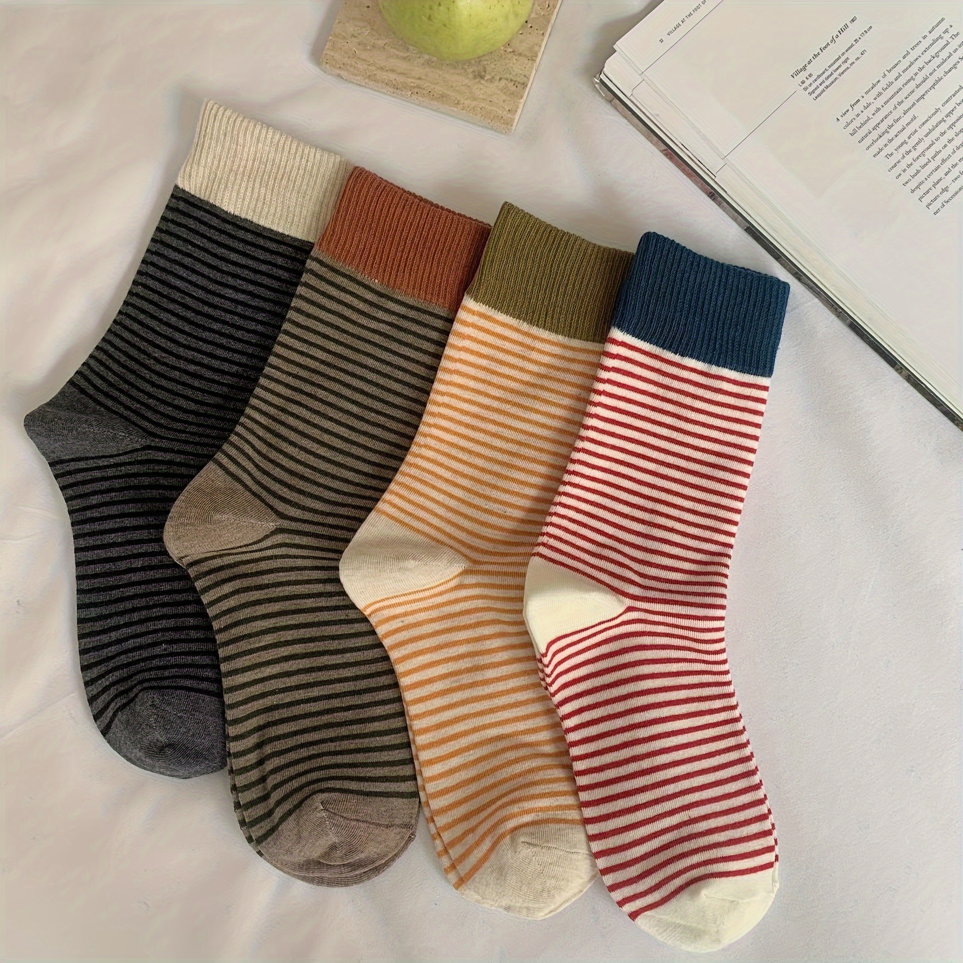 

4pcs Striped Mid- For - , , And Comfortable , For Fall And , , And