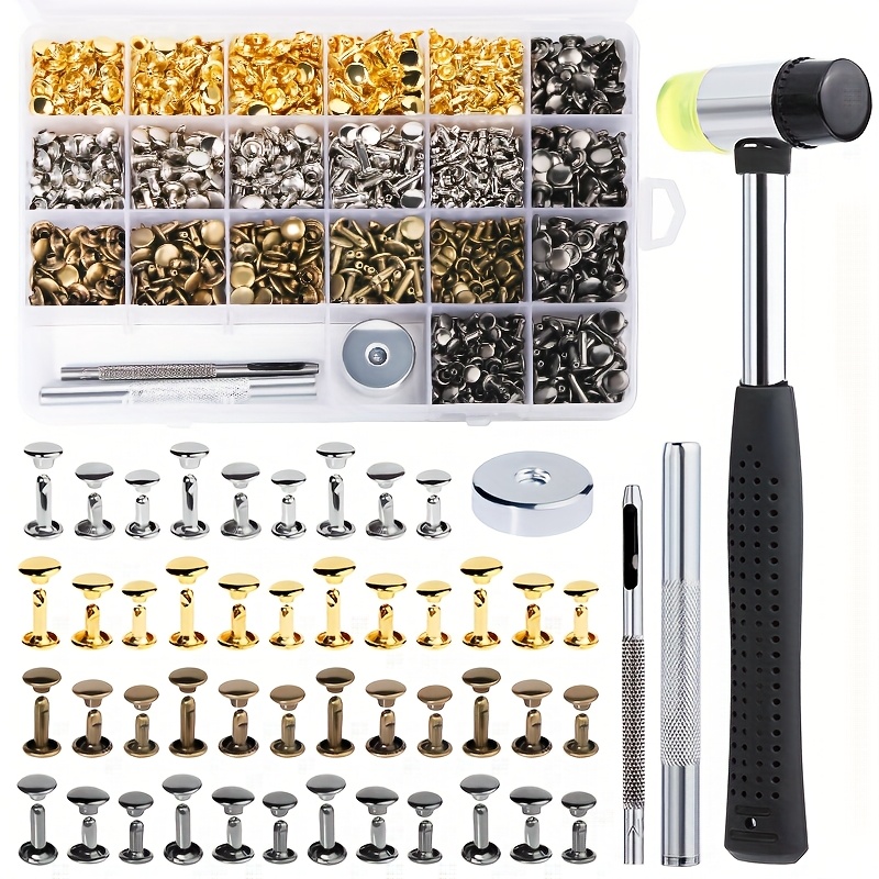 Kit De 360 Rivets En Cuir - 4 Couleurs (or, Argent, Marron, Noir) - 3 Tailles + Outils - Pour Sacs, Ceintures, Vêtements