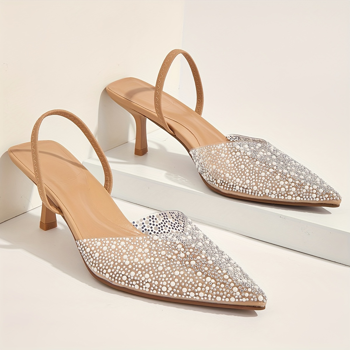   elegant womens heeled sandals with   pearl accents translucent pointed toe slingback stiletto heels lightweight comfortable for prom and special occasions formal footwear sophisticated style synthetic cover sandals high heel sandals details 6
