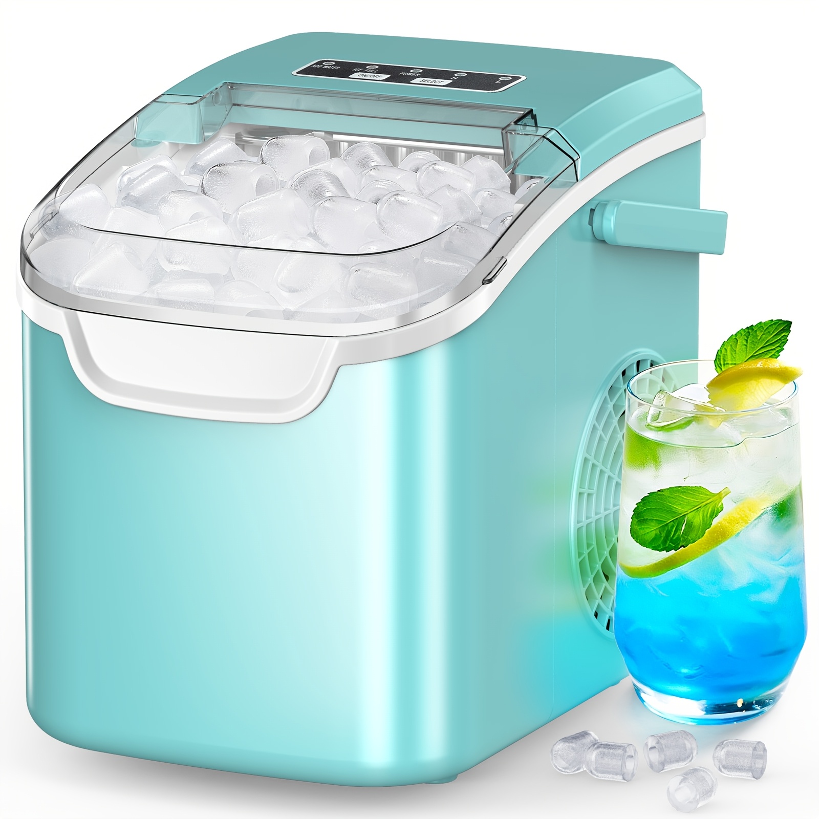 TEMU Ice Makers Countertop, Portable Ice Maker Machine With Handle, Self-cleaning Ice Maker, 26.5lbs/24h, 9 Ice Cubes Ready In 6 Mins, With Ice Scoop