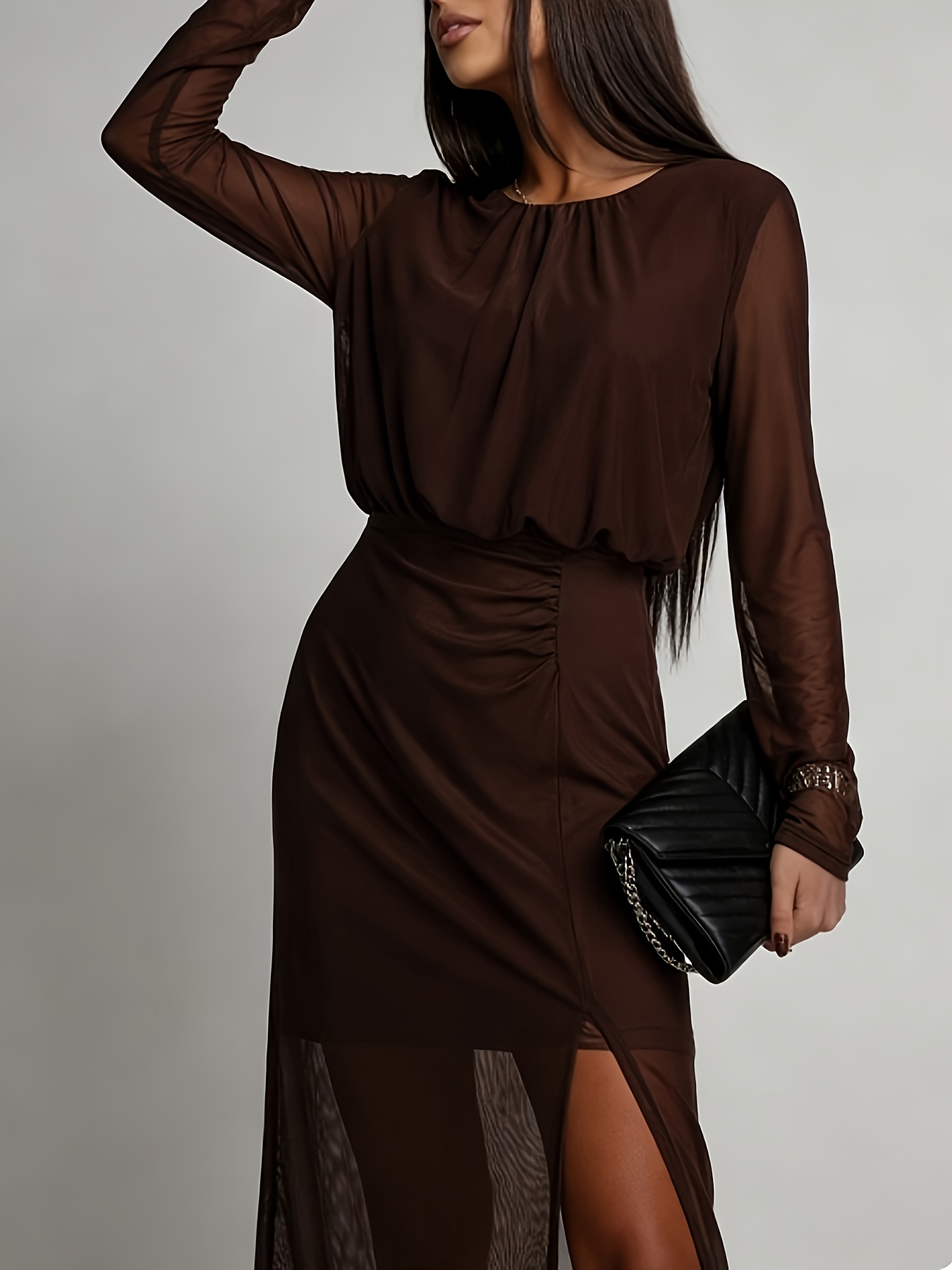 floral embroidered dress mesh 3-D Flower Sheer Bodice Cut-out Back Mesh A-line Long Dress GL3250 GLS by Gloria BLUE/PEACH / M