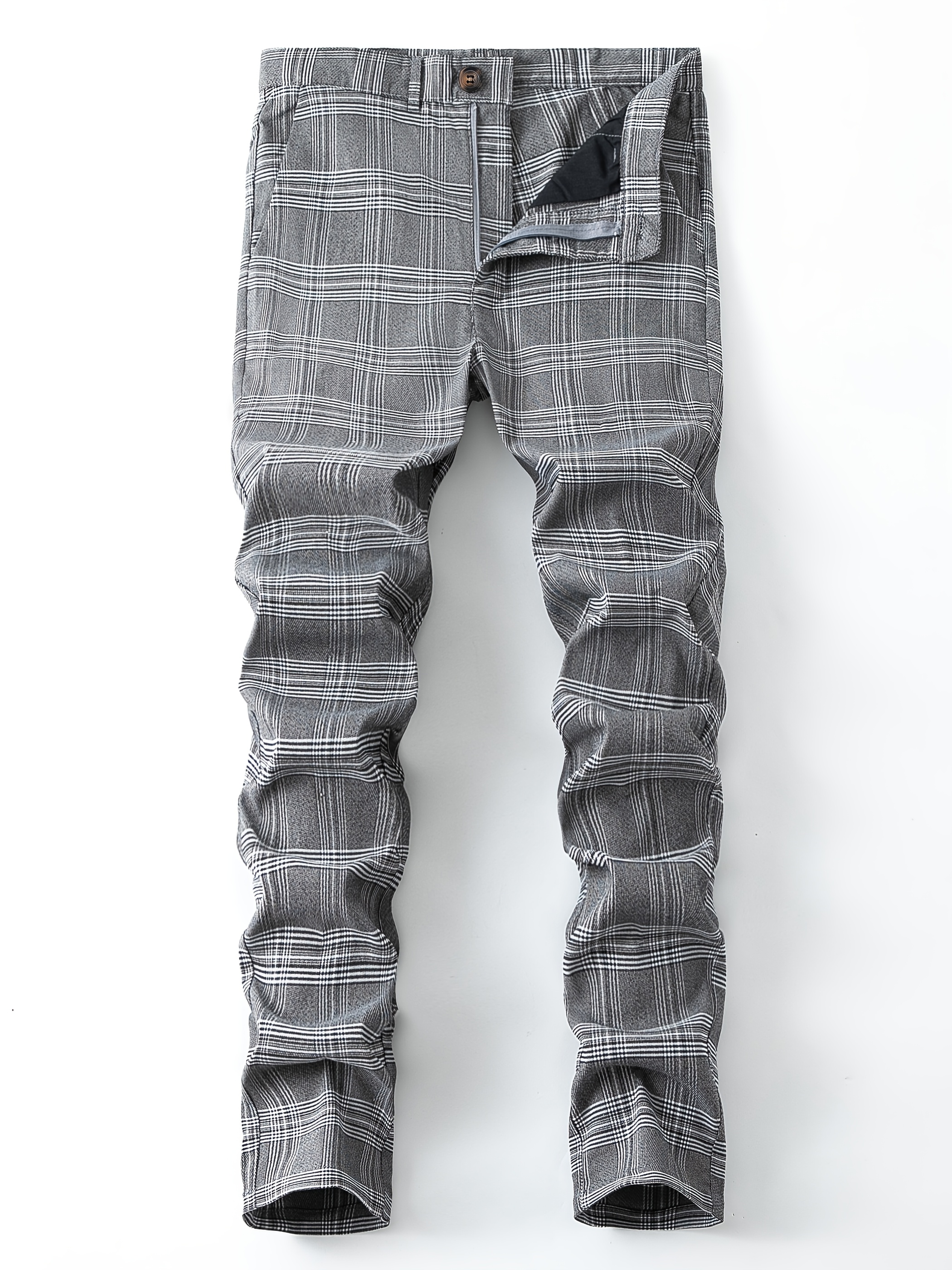 pantalones traje ajustados hombre estampado cuadros Temu