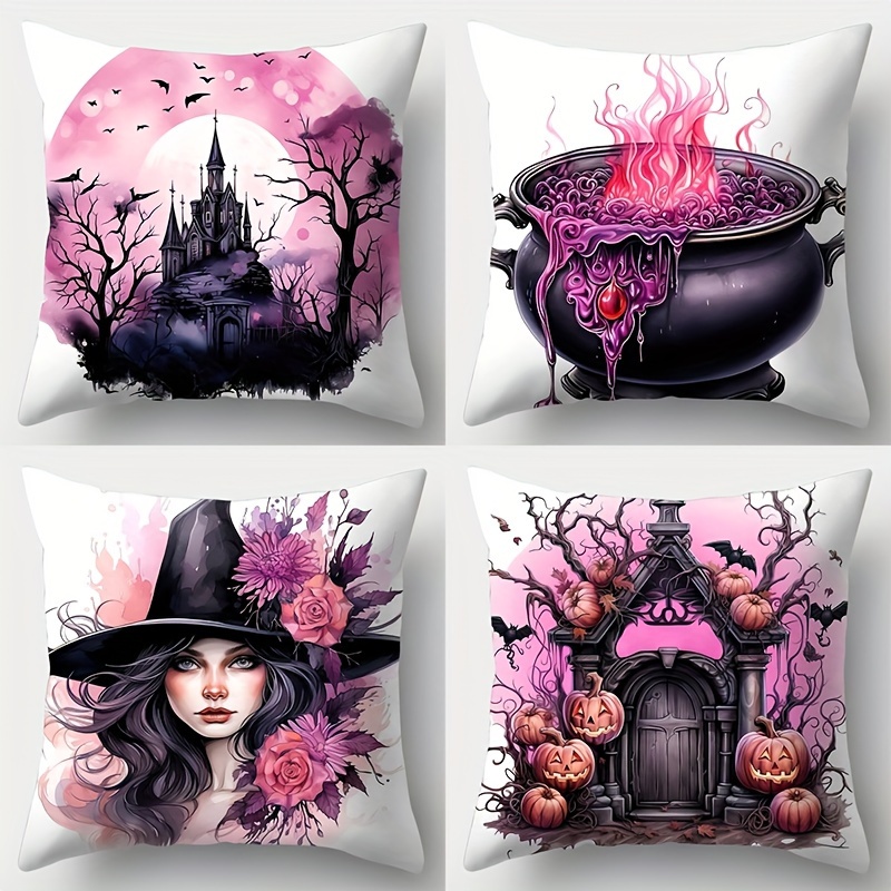 

4-pack Artistic Ink Throw Pillow Covers 18x18 Inches, Contemporary Gothic Castle & Designs, Decorative Cushion Cases For Home, Office, And Living Room Decor (pillow Inserts Not Included)