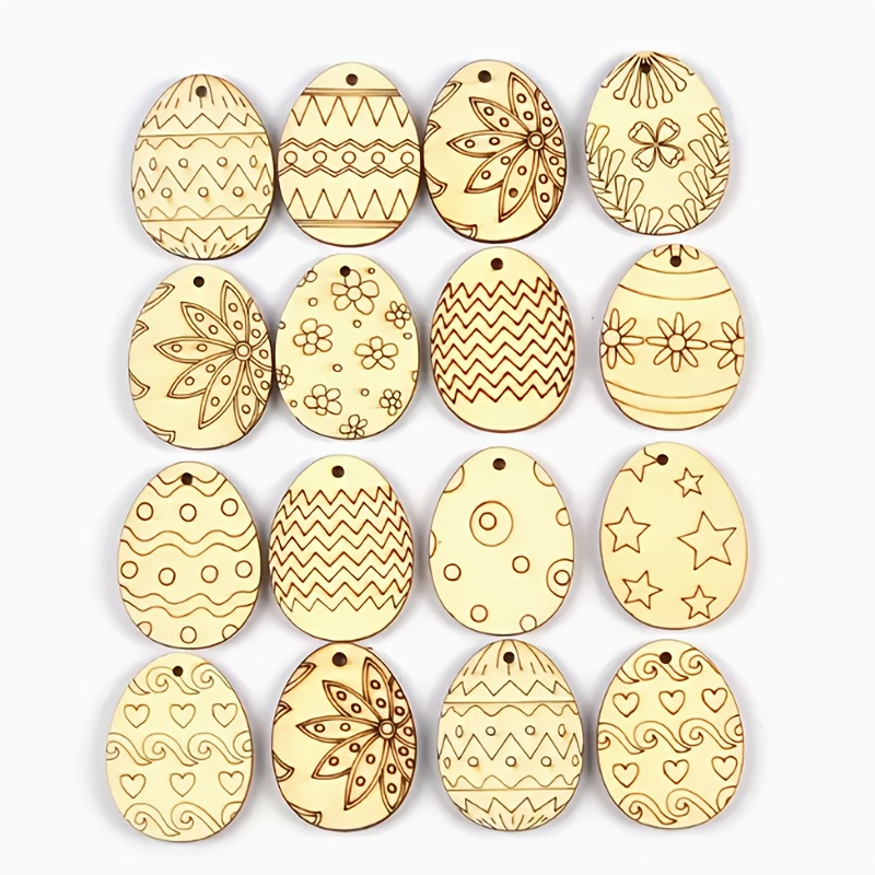 

30pcs Wooden Creative Unfinished Ornaments, 1.57inch Oval, Patterns Crafts, Diy Easter Decoration For Hanging