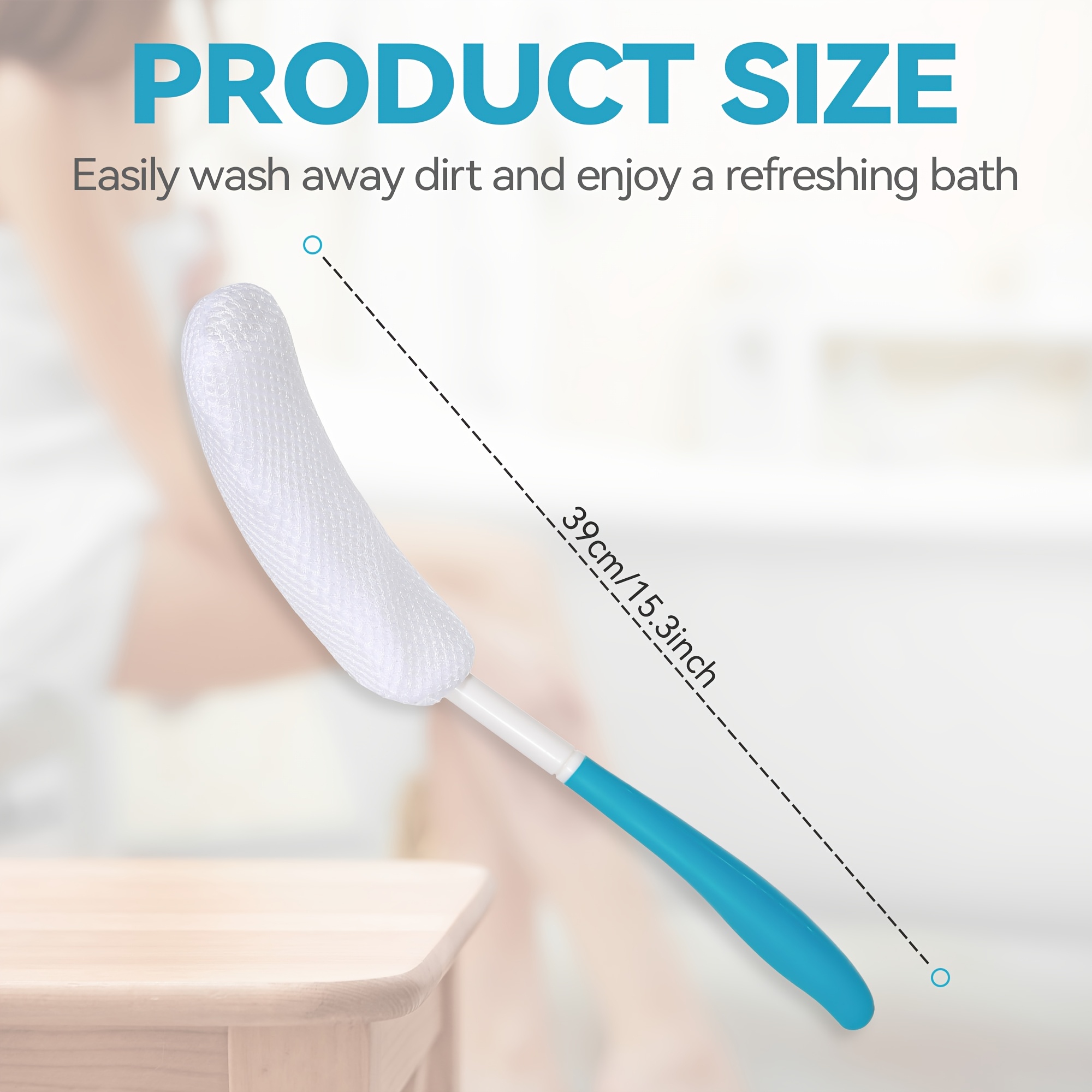 1pc long handle back scrubber shower brush non slip curved   bristles for   gentle exfoliation white with blue accent   beige scrubber curved handle brush comfortable use Product details 4