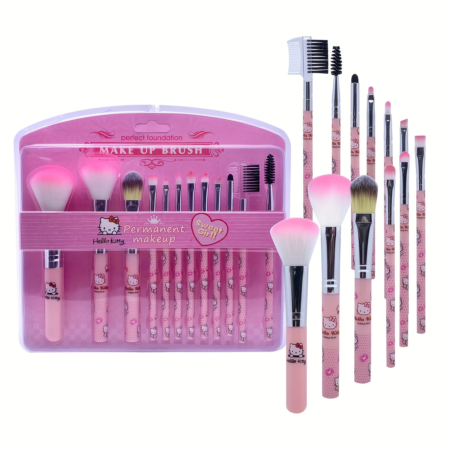 

[authorized]12pcs Hello Kitty Makeup Brush Set - Soft Synthetic For Flawless Application, Cute Anime Sanrio Cosmetic Tools