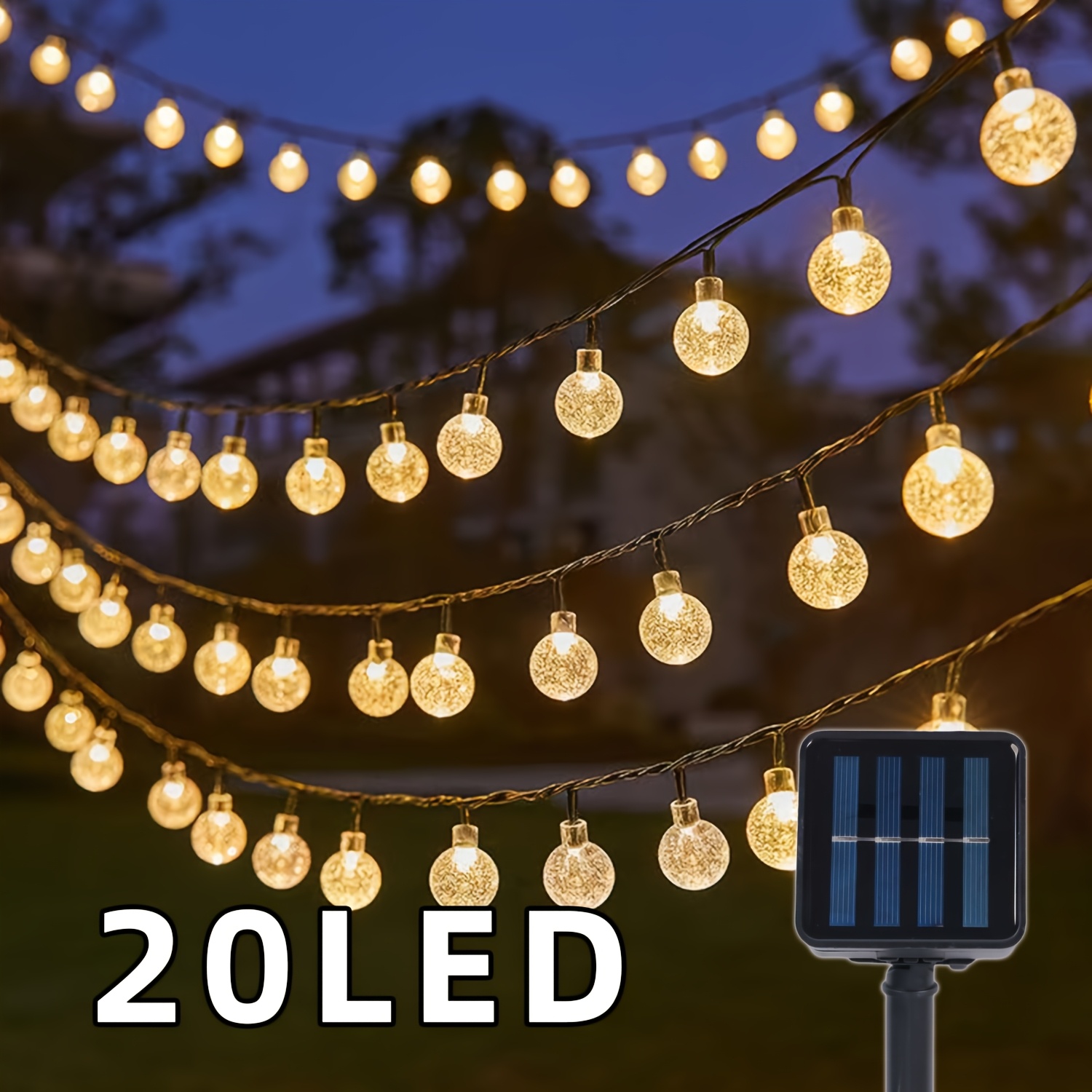 1pc 16.33/22.9/39.3ft (4.98/6.98/11.98m) /100 Led Bubble Fairy Lights, Outdoor Solar String Lights, Ipx4, 1.7cm Ball, Button Control, For Summer Garden Patio Yard Trees Wedding Birthday Party