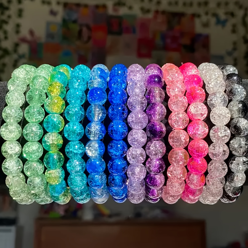 E-shop 3er-Set Böhmisches Stil 8mm Bunte Glasperlen-Armband Set - Handgefertigt, Vintage-Stil Frauen Freundschaftsarmband, Geeignet für Lässiges
