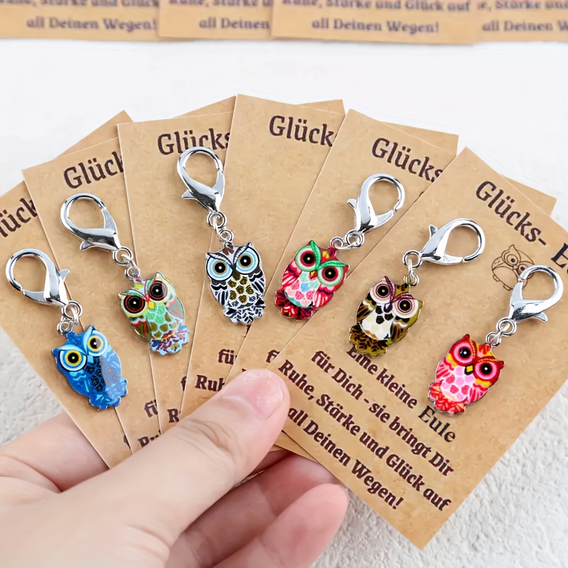 6/12pcs Set Colorful Owl Keychains With Owl Greeting Cards, Suitable For Decorating Bag Accessories, Unique Gift, Gift, Birthday Gift, Party Gift, Back-to-school Gift