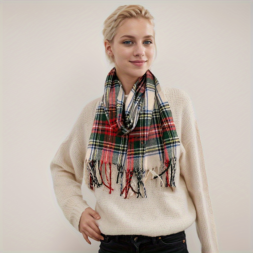 

Plaid Christmas Scarf - Soft & Cozy Acrylic Tartan Wrap For Festive Season