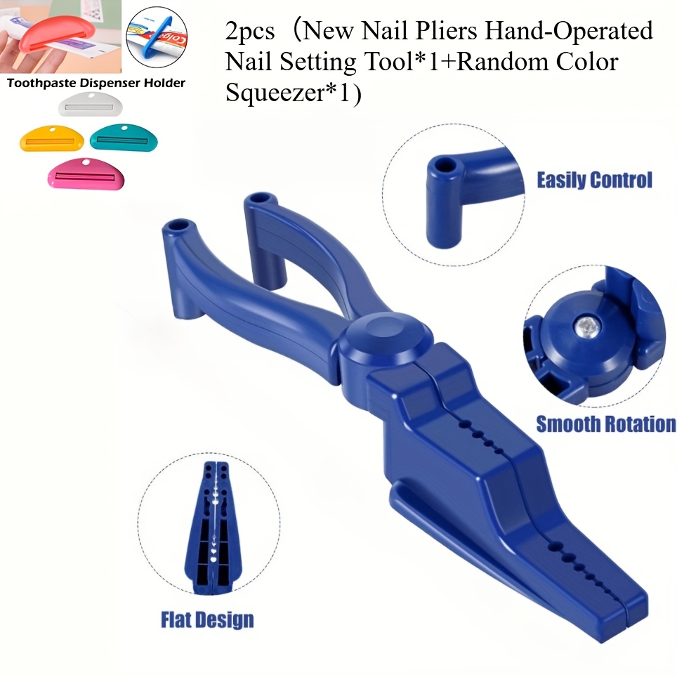 TEMU 2pcs Set ( Nail Pliers Hand-operated Nail Setting Tool And 1 Random Color Toothpaste Squeezer), Hammer Nail Holder, Hammer Nail Clamp, Essential