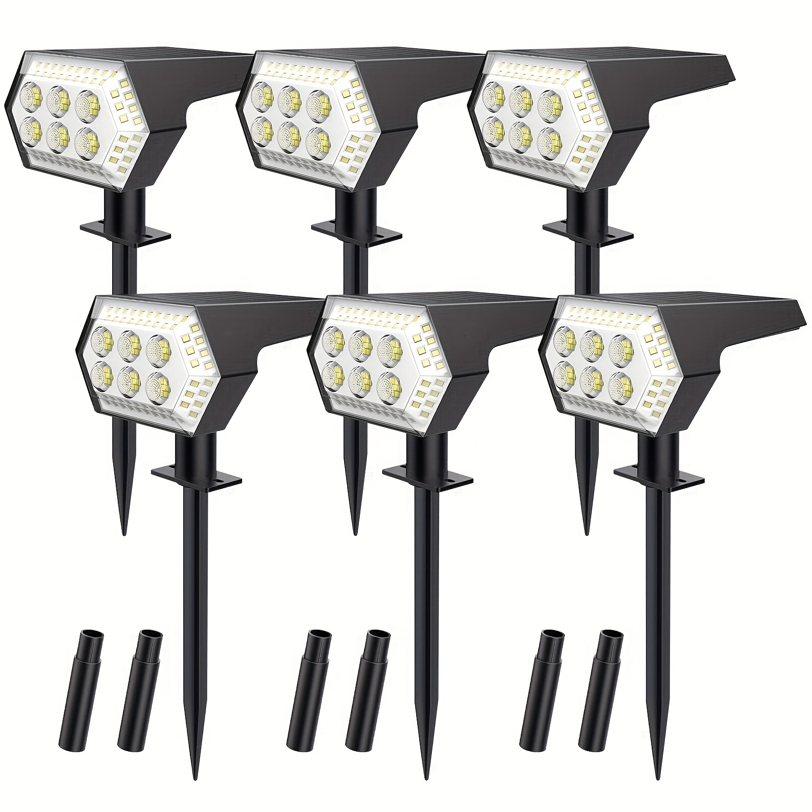 

6 Pack Solar Landscape Spotlights Outdoor, 108 Leds Outdoor Solar Powered Spot Lights With 4 Bright Modes, Wall & Ground Mounted, Cold White