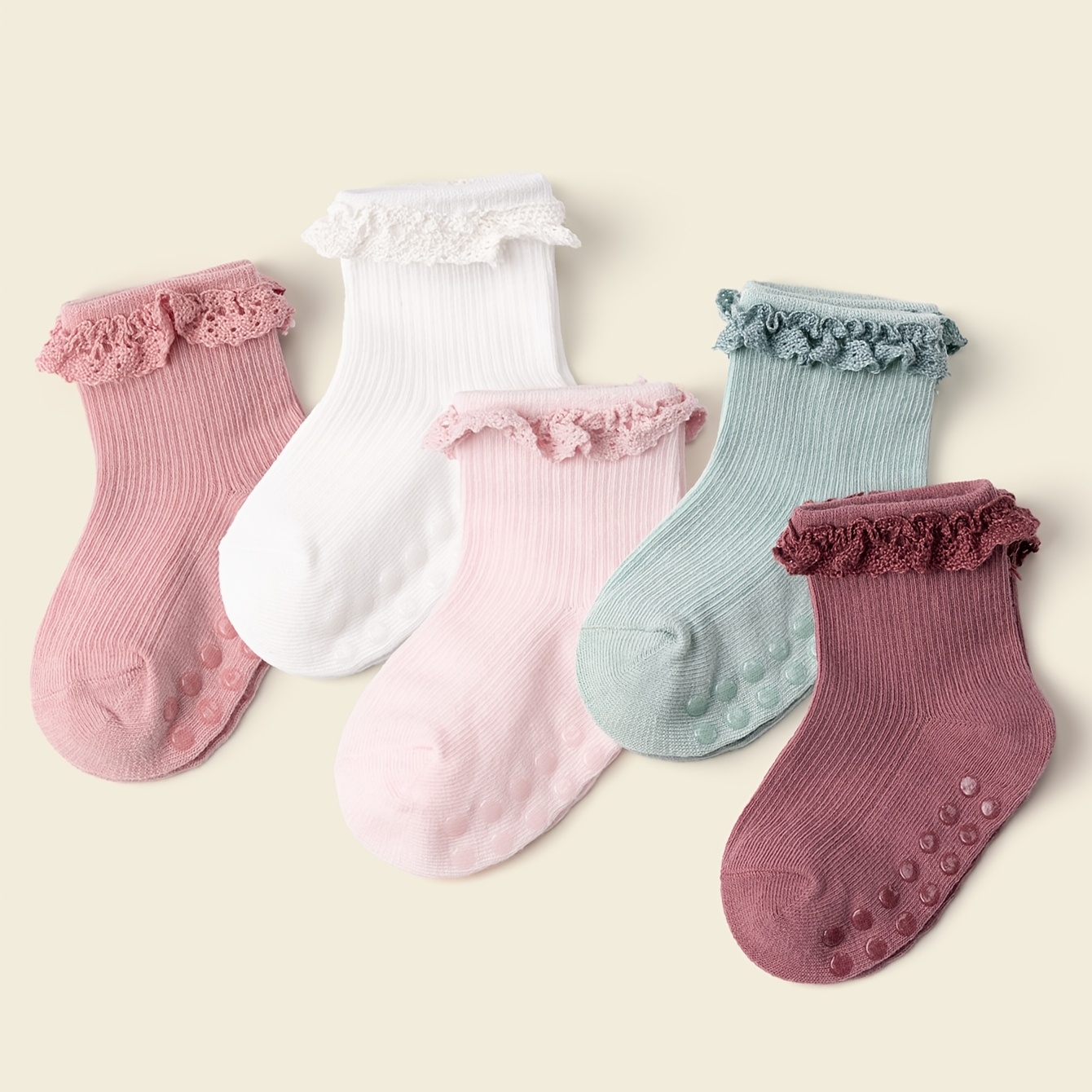 5-pair Set Baby Girl Style Lace Socks Indoor Anti-slip Floor Socks