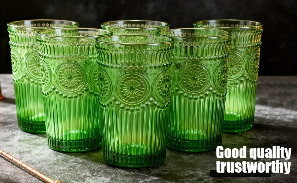 4er set premium retro grüne trinkgläser 390 ml/ vintage