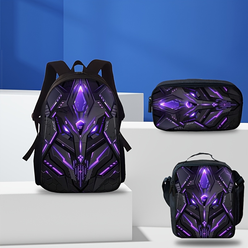 3pcs/1pc Mecha Style Print Backpack Set - Lightweight Travel Backpack, Multi-Functional Storage Bag & Organizer | Adjustable Straps, Stylish Design for Teens, For Teenager