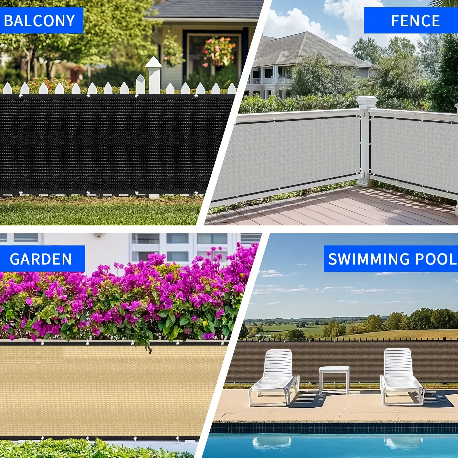 1 Set of Balcony Privacy Partition Screens, Full Blackout Opaque Fence Cover, for Apartment Railings/Outdoor Patios/Decks/Porches, with UV Protection and Windproof Dustproof