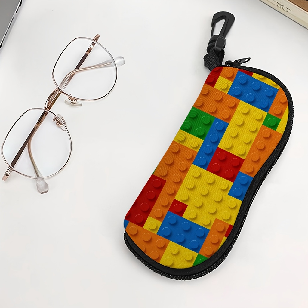 TEMU 1pc Male And Female Fashion Glasses Soft Glasses Case, Colorful Interlocking Brick Pattern With Red, Blue, Yellow, Green, And Orange Pieces,