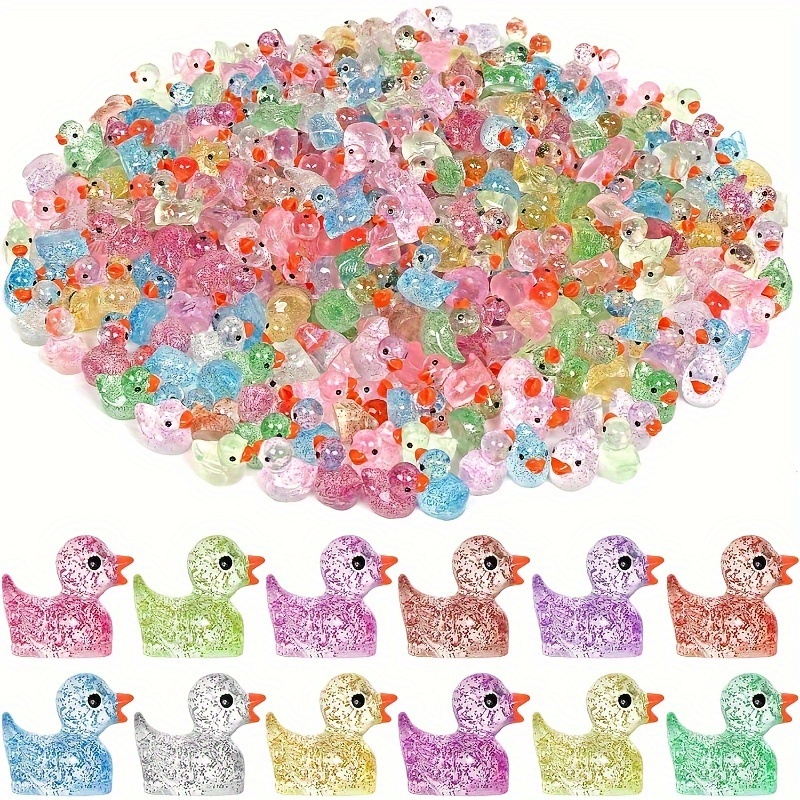 

60-piece Glitter Mini Resin Ducks Set - Farmhouse Style Garden Decor, Perfect For Diy, Bonsai, Dollhouses & Aquariums Duck Decor