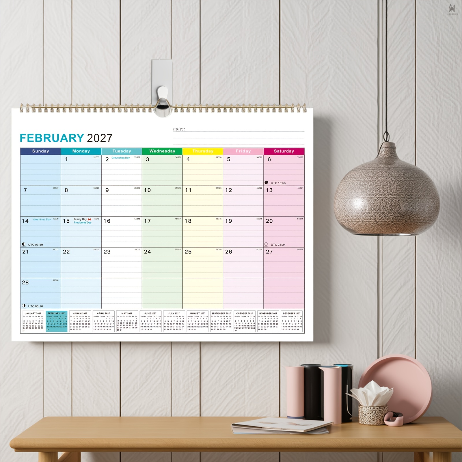 TEMU 1 Pack , 18-month Minimalist Large Wall Calendar With Hooks, Suitable For Office And Home Use. Oversized, Thickened & Creatively Designed, Ideal