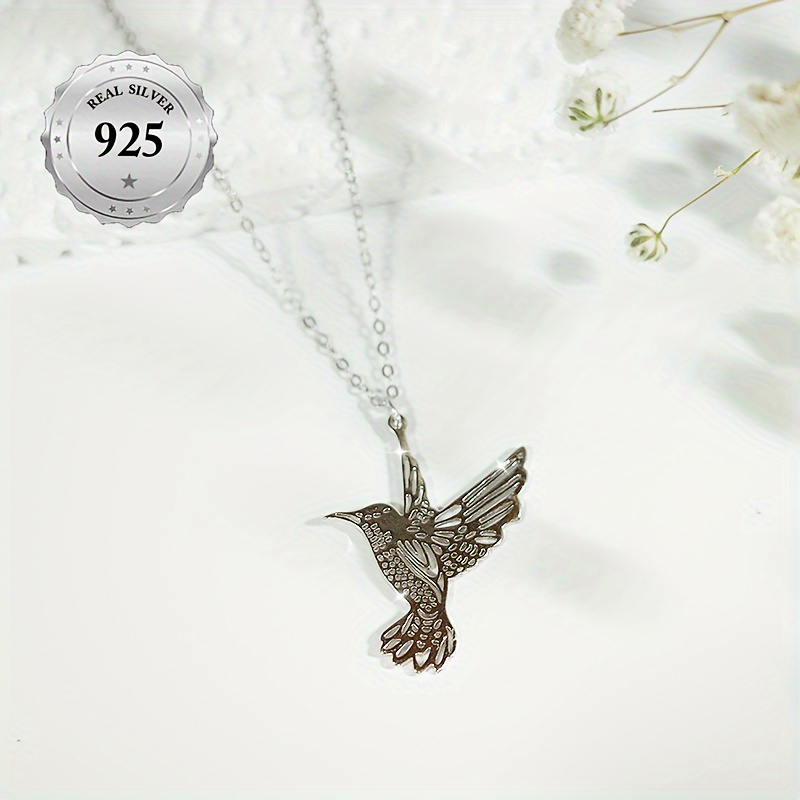 S925 Silver Hummingbird Pendant Necklace, Lightweight