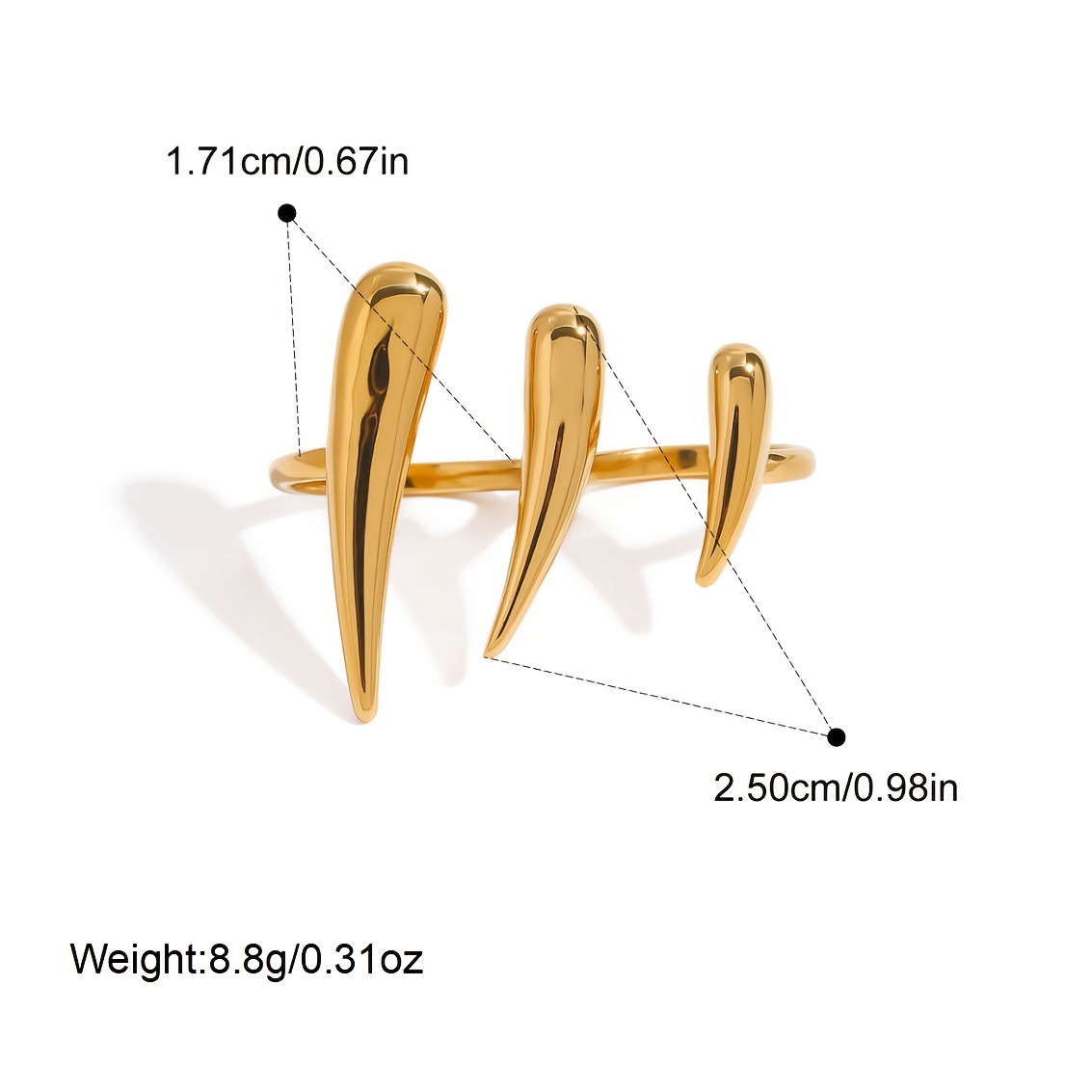 Minimalist Golden 304 Stainless Steel Statement Claw Ring, Stackable Line Double Finger Ring, For Teenager