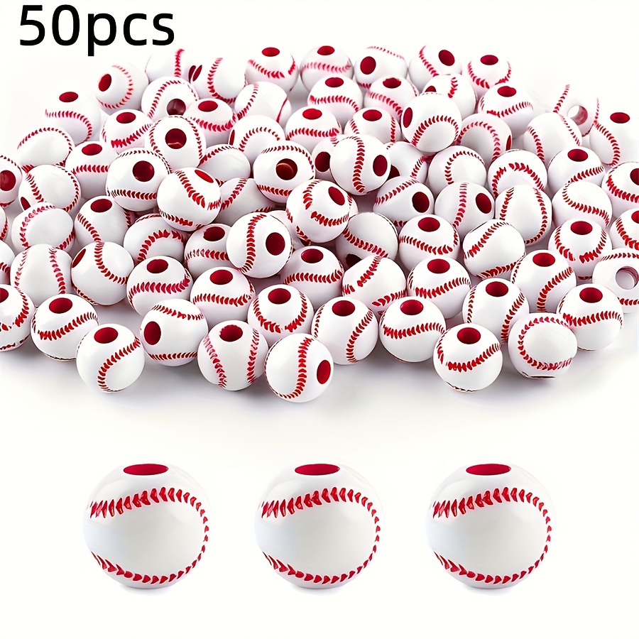 TEMU Ensemble de 50 perles de baseball, de 12 mm, parfait pour créer des bracelets, des , des breloques, des porte-clés et autres créations