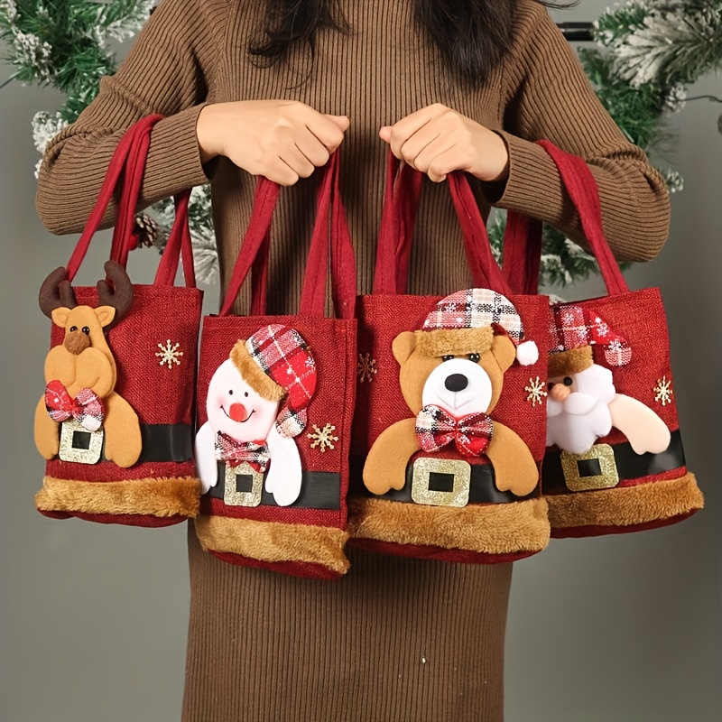 TEMU 4pcs Christmas Bags | Gift Bags | Candy Bags | 3d Decorations | Drawstring Santa Fabric | Thanksgiving Promotion | Knotted Tote | Sleeping An