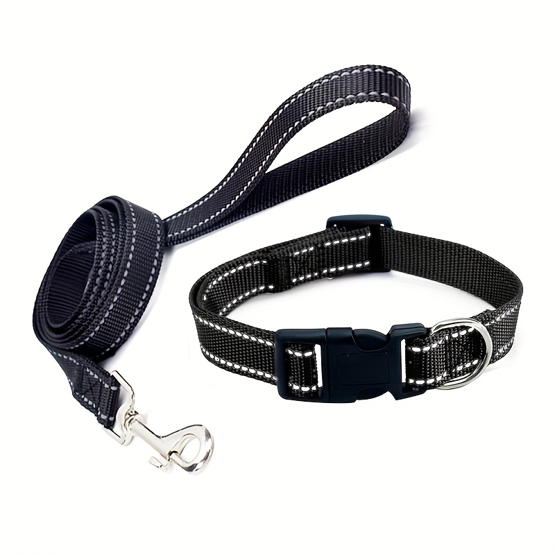 2pcs Set, Dog Leash And Collar, Reflective Thread Pet Traction Set, Nylon Material Adjustable Dog Walking Training Pet Supplies